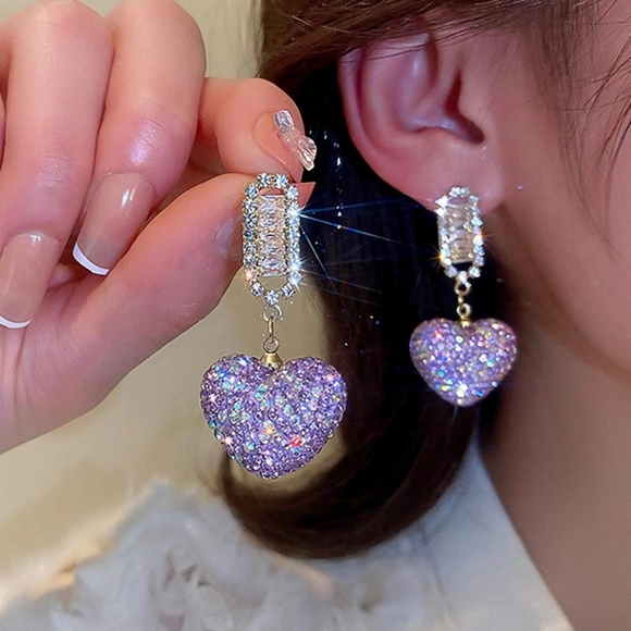 New! Iridescent Lavender Rhinestone Dangle Earrings - Picture 6 of 9